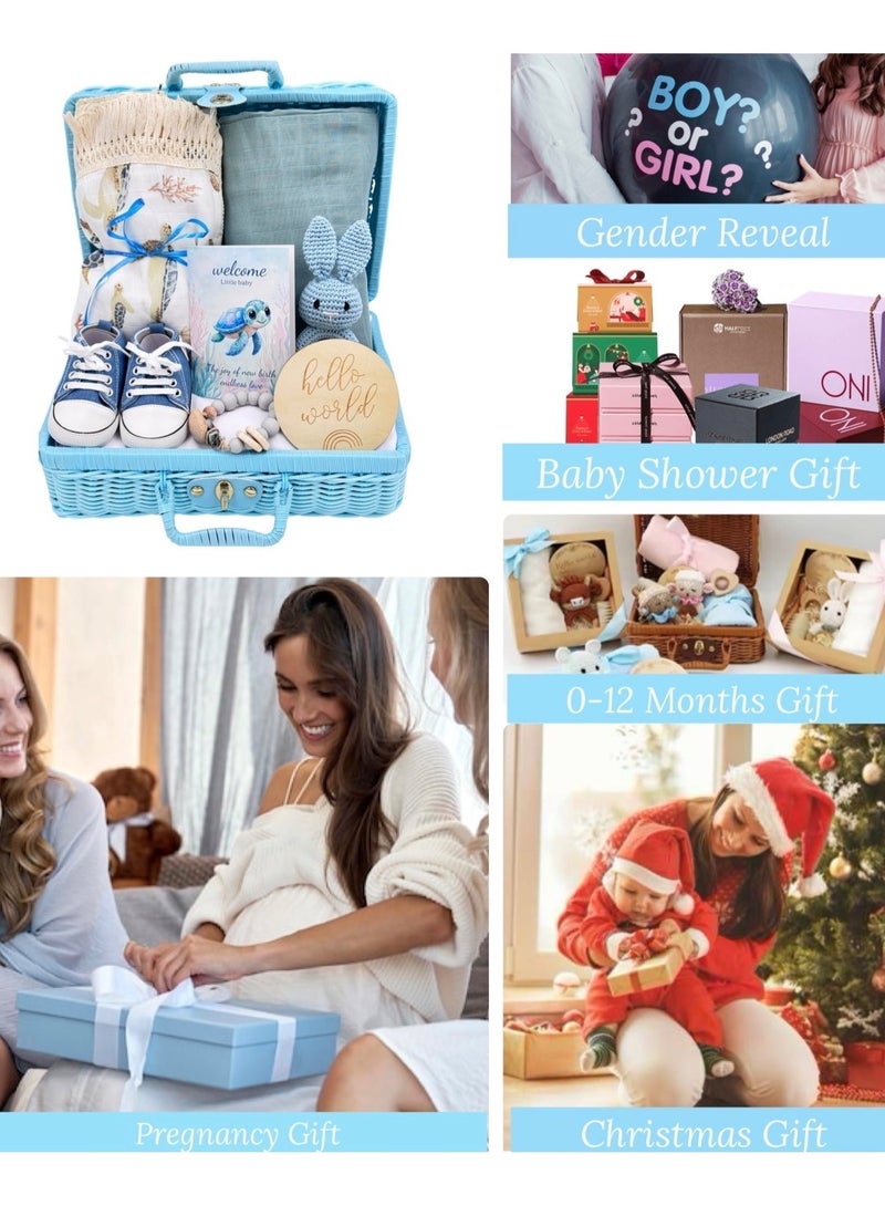 Baby Gift Set – 8-Pieces Newborn Essentials with Swaddle Blankets & Adorable Accessories (Blue) - Image 3