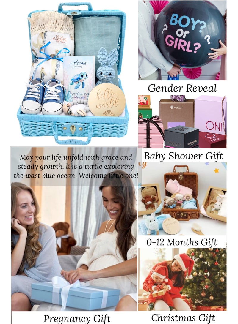 طقم هدايا للأطفال – 8 قطع من المستلزمات الأساسية لحديثي الولادة مع بطانيات قماط وإكسسوارات رائعة (أزرق) - Image 3