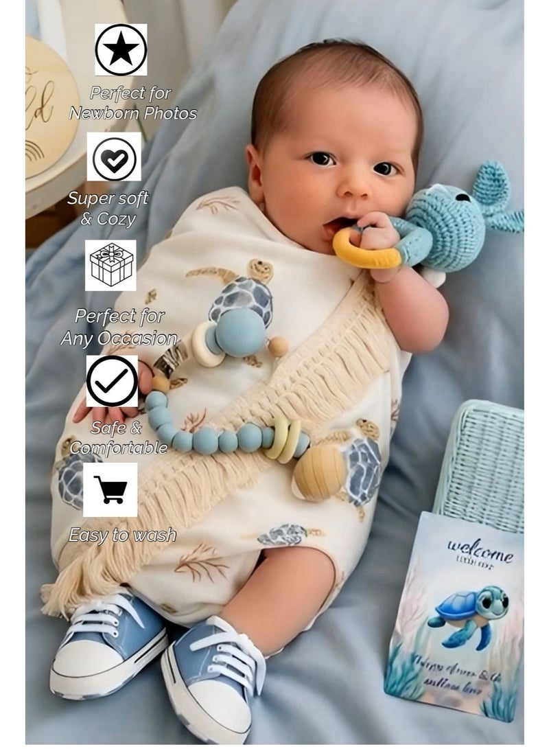 TrenDxb Baby Gift Set – 8-Pieces Newborn Essentials with Swaddle Blankets & Adorable Accessories (Blue) - Image 3