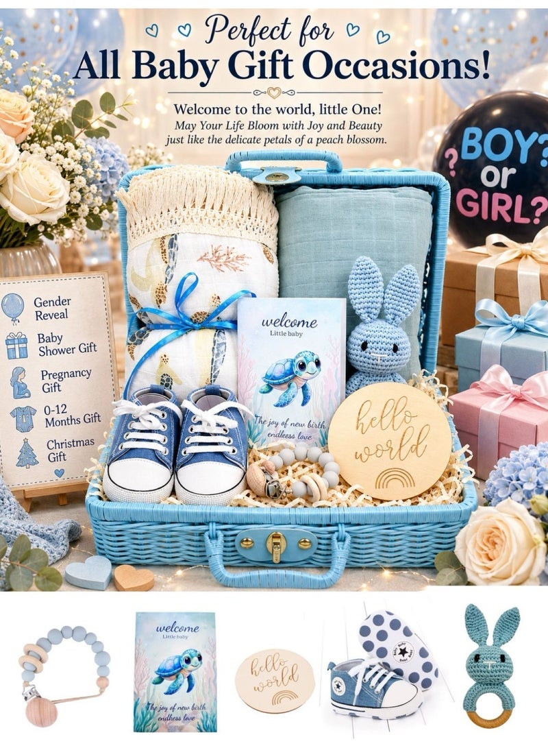 TrenDxb Baby Gift Set – 8-Pieces Newborn Essentials with Swaddle Blankets & Adorable Accessories (Blue) - Image 4