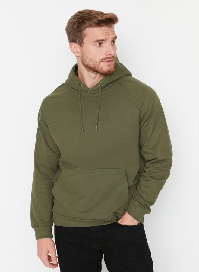 trendyol Khaki Regular/Normal Cut Hooded Fleece/Warm Sweatshirt - Image 1