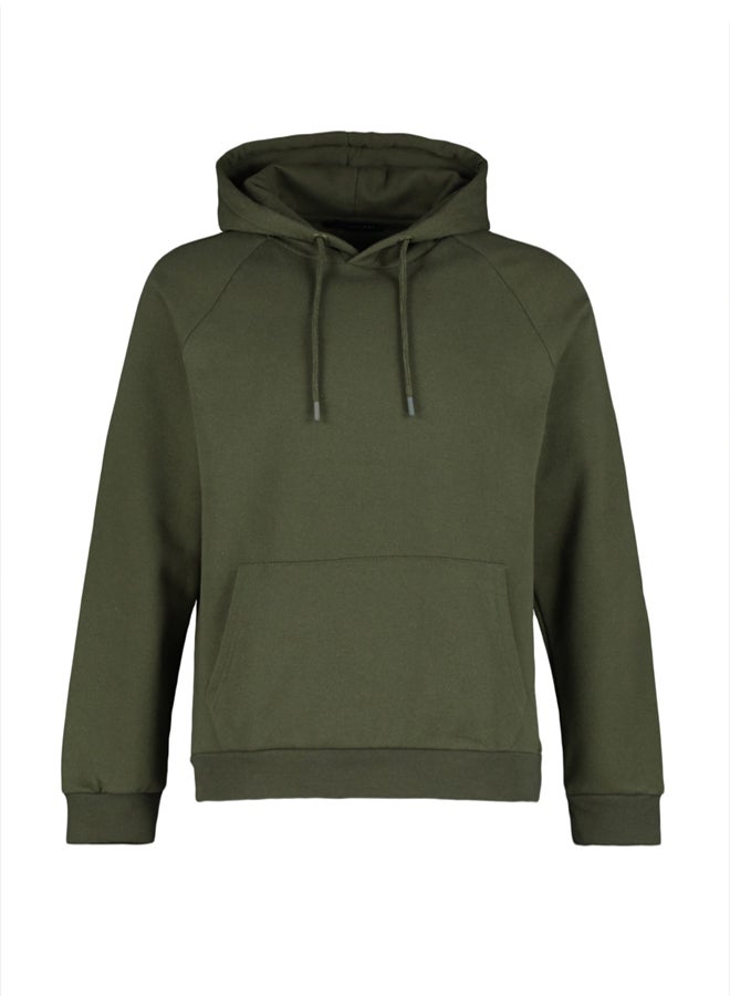 trendyol Khaki Regular/Normal Cut Hooded Fleece/Warm Sweatshirt - Image 5