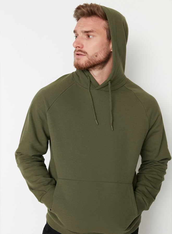 trendyol Khaki Regular/Normal Cut Hooded Fleece/Warm Sweatshirt - Image 2