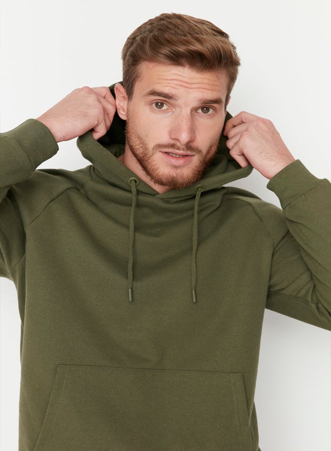 trendyol Khaki Regular/Normal Cut Hooded Fleece/Warm Sweatshirt - Image 3