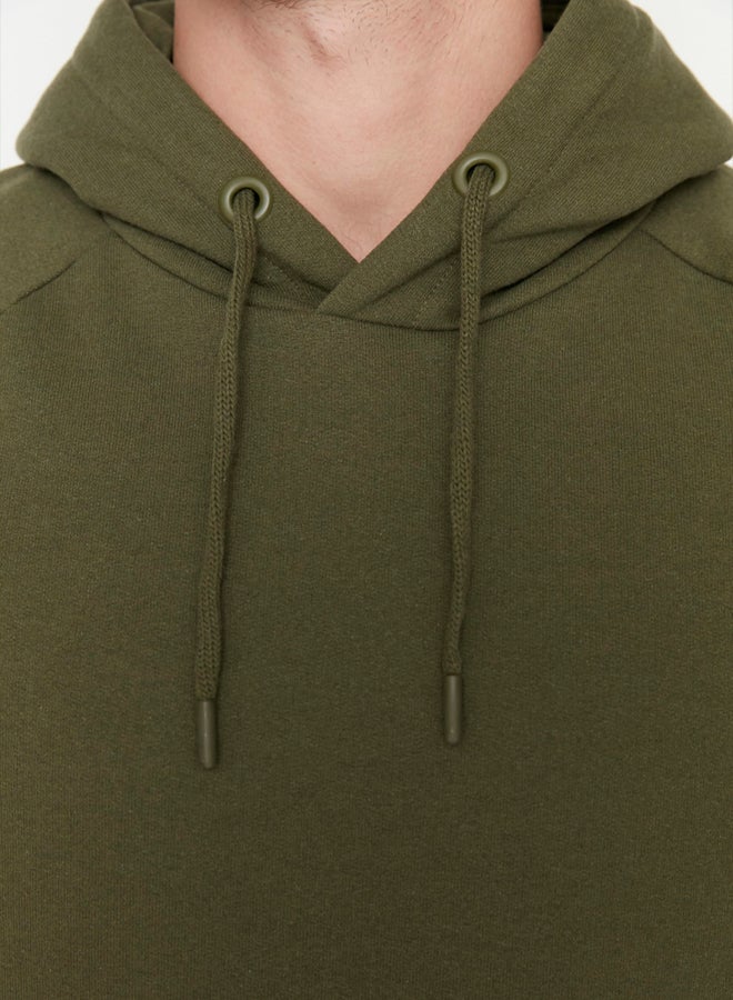 trendyol Khaki Regular/Normal Cut Hooded Fleece/Warm Sweatshirt - Image 4