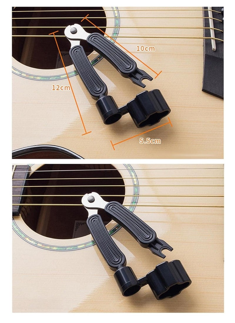 Guitar String Winder and Cutter,Guitar Bridge Pin Puller,Guitar String Winder Cutter Pin Puller - 3 In 1 Multifunctional Guitar Maintenance Tool/String Peg Winder String Cutter (Black)