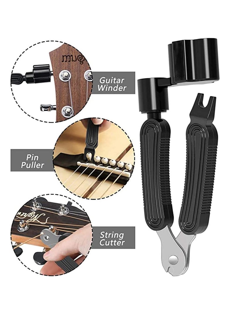 Guitar String Winder and Cutter,Guitar Bridge Pin Puller,Guitar String Winder Cutter Pin Puller - 3 In 1 Multifunctional Guitar Maintenance Tool/String Peg Winder String Cutter (Black)