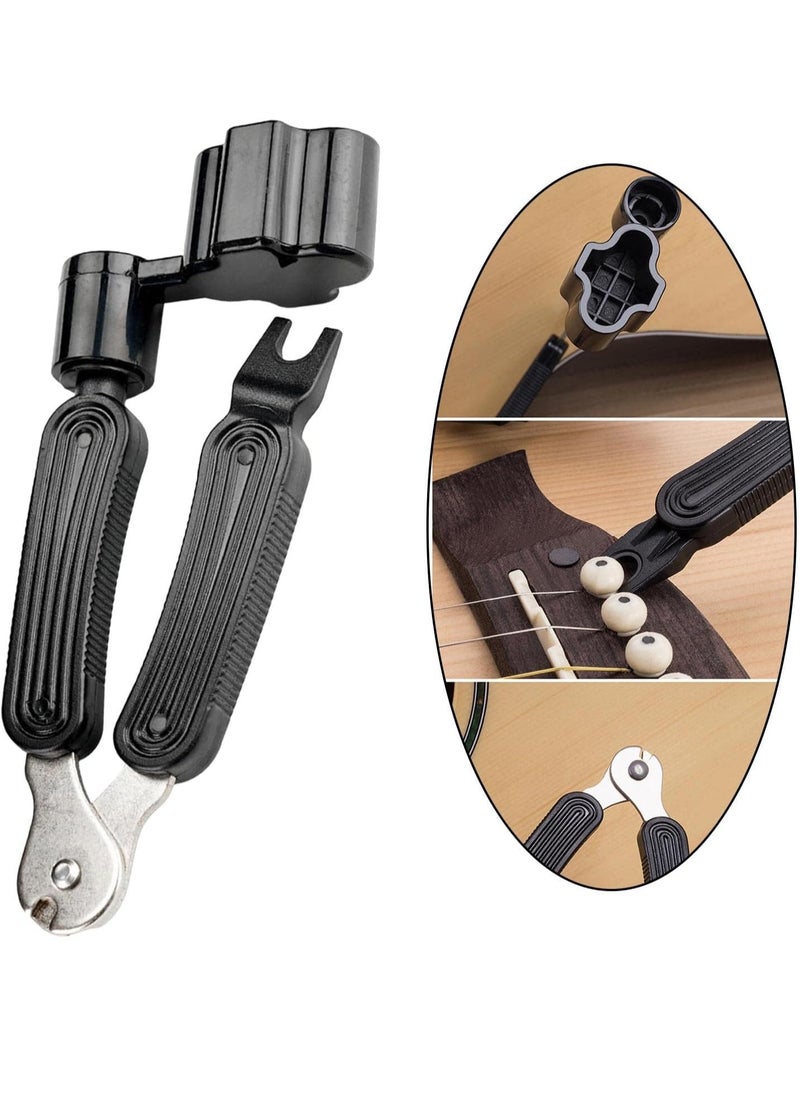 Guitar String Winder and Cutter,Guitar Bridge Pin Puller,Guitar String Winder Cutter Pin Puller - 3 In 1 Multifunctional Guitar Maintenance Tool/String Peg Winder String Cutter (Black)