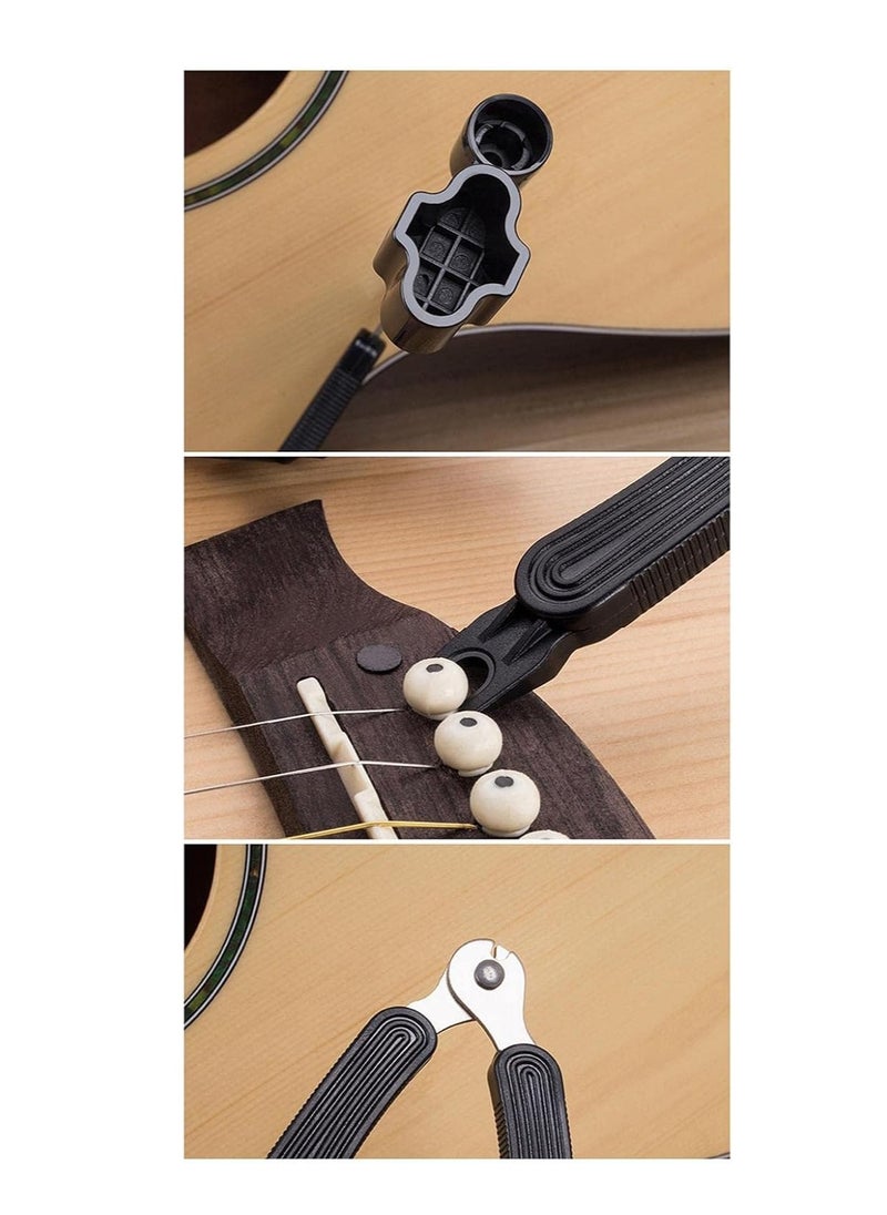 Guitar String Winder and Cutter,Guitar Bridge Pin Puller,Guitar String Winder Cutter Pin Puller - 3 In 1 Multifunctional Guitar Maintenance Tool/String Peg Winder String Cutter (Black)