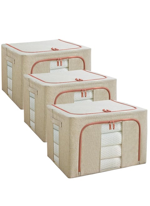 3 Pack Large Capacity Clothes Storage Bags,Stackable Storage Organizer with Foldable Metal Frame, Zipper, Handles, Clear Window, Large Storage Bins for Comforters, Blankets
