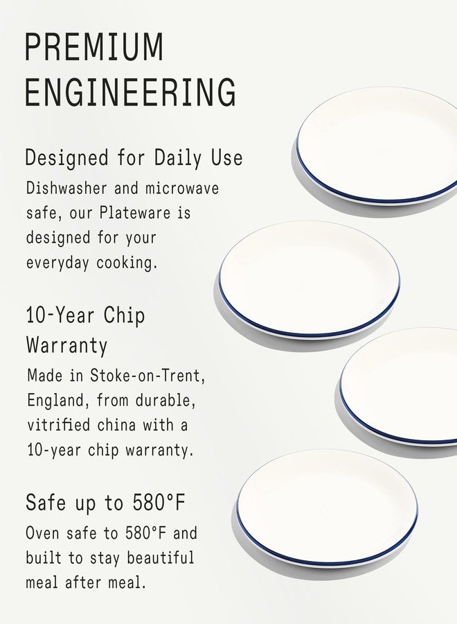 Madein Made In Cookware | Set of 4 | Appetizer Plates | White With Navy Rim | Porcelain | Crafted in England - Image 3