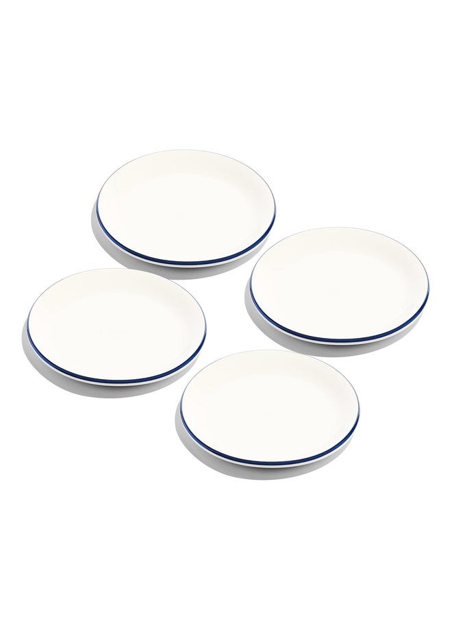 Madein Made In Cookware | Set of 4 | Appetizer Plates | White With Navy Rim | Porcelain | Crafted in England - Image 1
