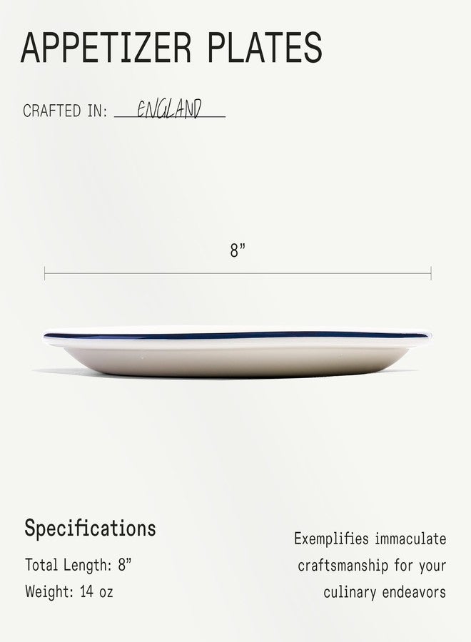 Madein Made In Cookware | Set of 4 | Appetizer Plates | White With Navy Rim | Porcelain | Crafted in England - Image 5