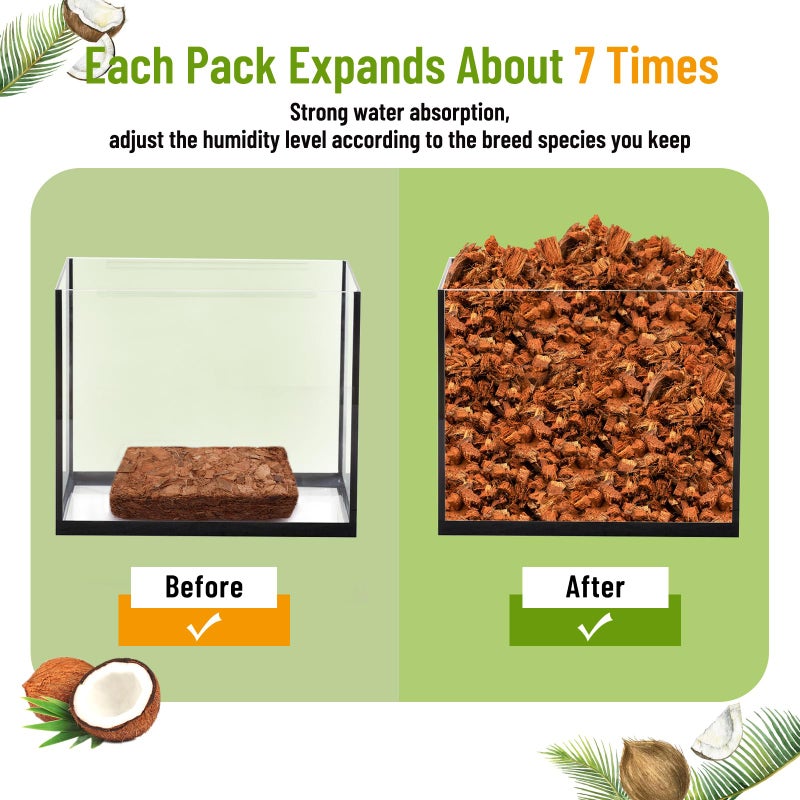 Riare 2 Pack Natural Coconut Chip Substrate for Reptiles- Compressed Coconut Husk Reptiles Bedding, Coco Husk Chip Terrarium Substrate for Snakes, Tortoises, Ball Python, Frogs, Bearded Dragon, Lizard - Image 3