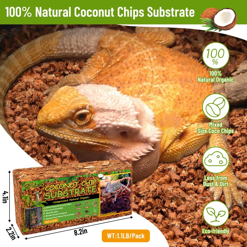 Riare 2 Pack Natural Coconut Chip Substrate for Reptiles- Compressed Coconut Husk Reptiles Bedding, Coco Husk Chip Terrarium Substrate for Snakes, Tortoises, Ball Python, Frogs, Bearded Dragon, Lizard - Image 2