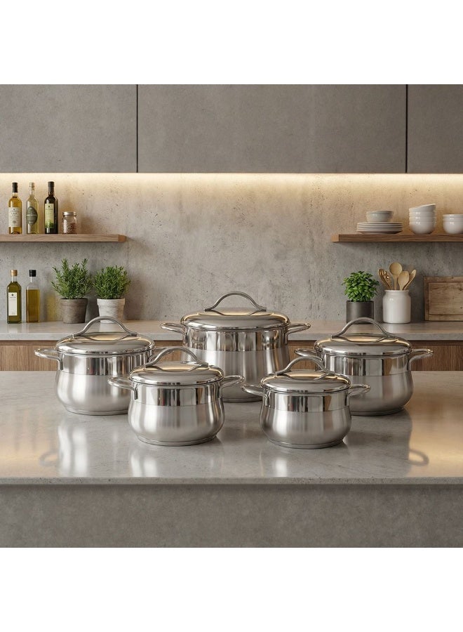 BONERA Venus Mega 10-Piece Stainless Steel Cookware Set - Durable Pots & Pans for Induction Cooking, Premium Kitchen Cookware, Elegant Kitchen Essentials - Image 1