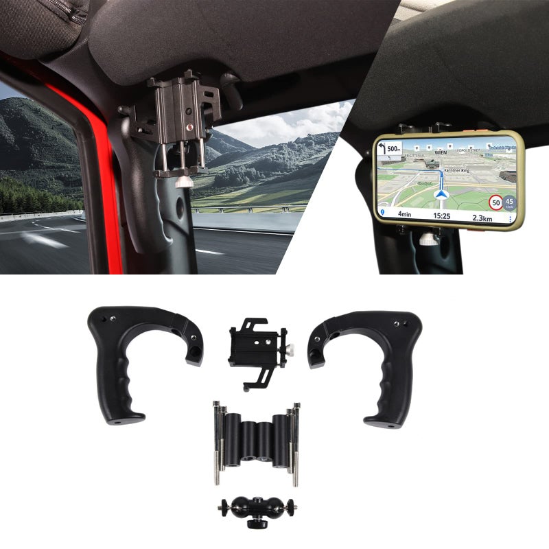 Voodonala for Jeep JK Front Metal Grab Handles Phone Holder Mount for Jeep Wrangler 20072018 JK JKU 2 4 Door