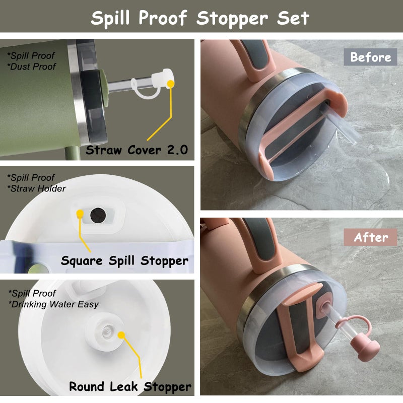 vikgle Stanley Cup Accessories Set,Including 2 Pcs 0.4in Straw Cover, 1 Silicone Spill-Proof Stopper Set of 3, 1 Cute Flower Handle Charm, 1 Silicone Boot Fits Stanley 40&30 Oz Tumbler (Dried Pine) - Image 5