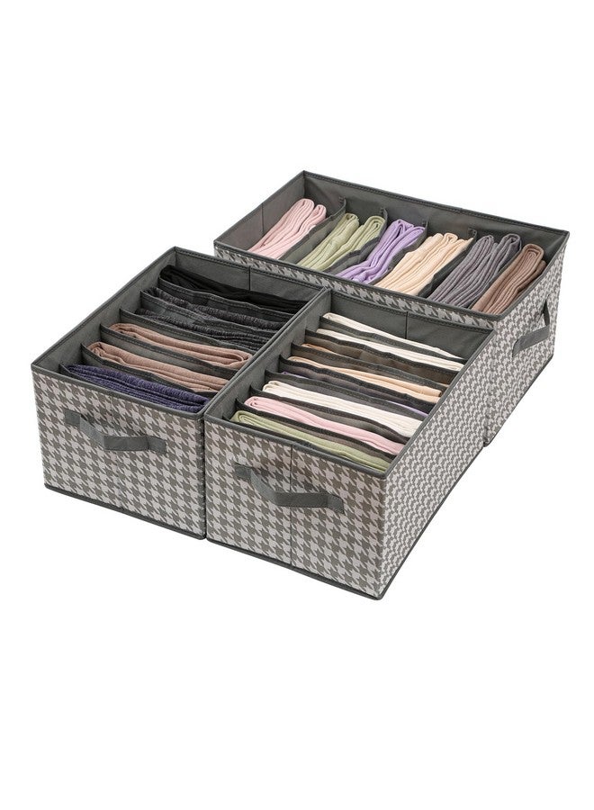 هاوس أوف كويرك مجموعة من 3 منظمات ملابس غير منسوجة من House of Quirk للملابس المطوية بمقبض، منظمات أدراج الخزانة للجينز والسراويل والقمصان والسترات وملابس الأطفال (6+7+9 شبكات، رمادي منقوش) - Image 1