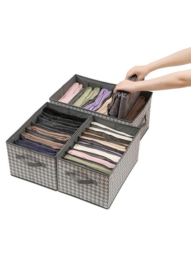 هاوس أوف كويرك مجموعة من 3 منظمات ملابس غير منسوجة من House of Quirk للملابس المطوية بمقبض، منظمات أدراج الخزانة للجينز والسراويل والقمصان والسترات وملابس الأطفال (6+7+9 شبكات، رمادي منقوش) - Image 2