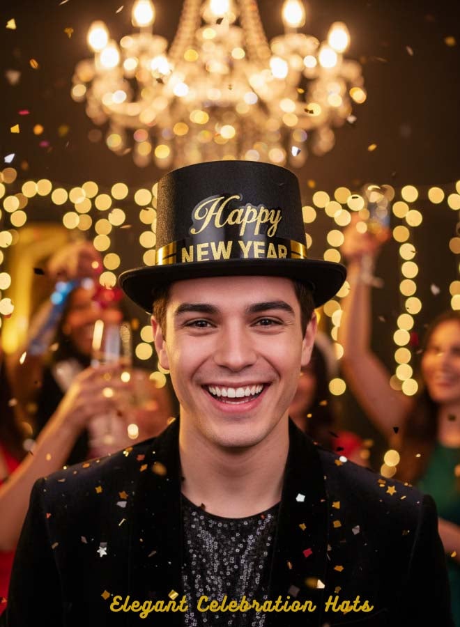 Feelings Happy New Year Hat - Velvet Black & Gold - 1 Pack - Image 4