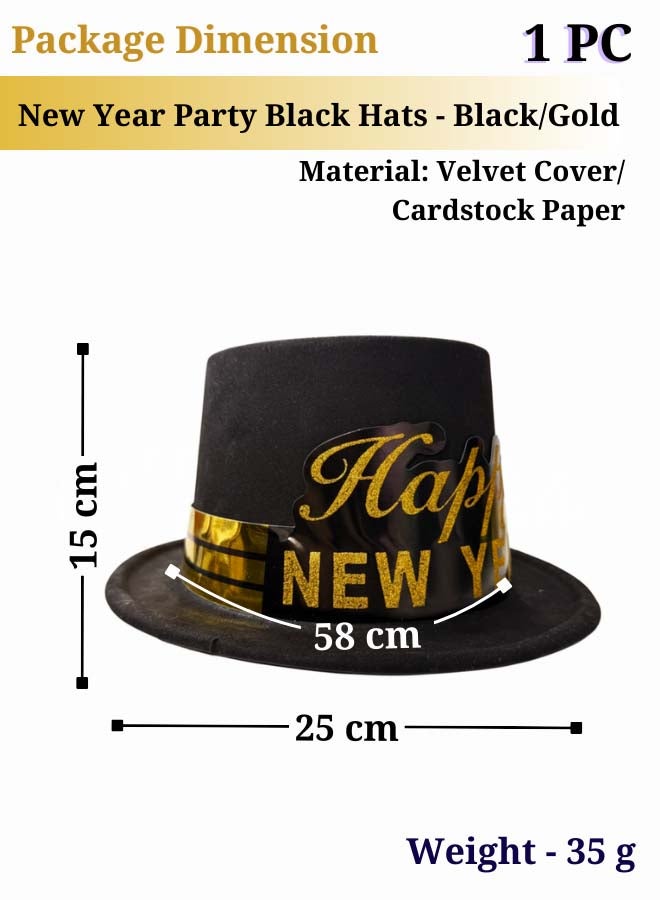 Feelings Happy New Year Hat - Velvet Black & Gold - 1 Pack - Image 2