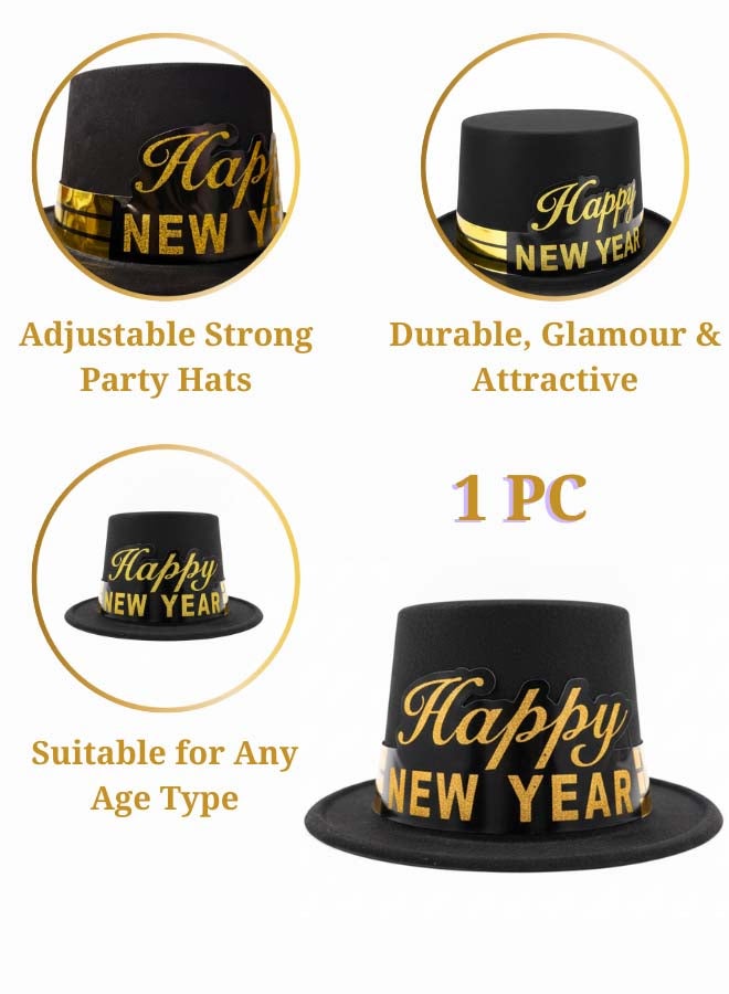 Feelings Happy New Year Hat - Velvet Black & Gold - 1 Pack - Image 3