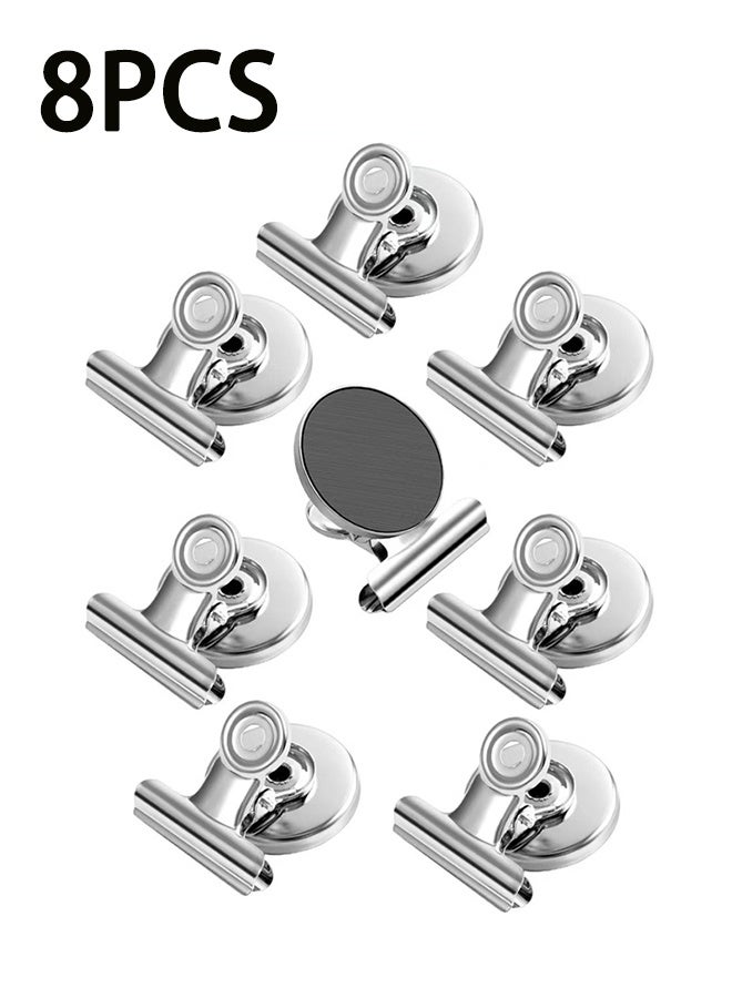 8 packs of refrigerator magnets, strong magnetic clips, detailed paper display clips, home, office, and educational organizers (Silver, 8) - Image 1