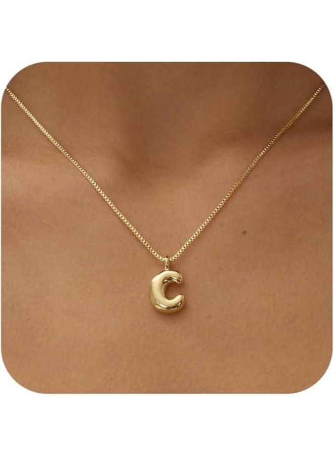Bubble Gold Letter Necklace for Women, 14K Gold Plated Balloon Initial Necklace – Personalized Bubble Pendant Name Necklace, Dainty Trendy Jewelry, Custom Initial Gold Necklace Gift for Women & Girls - Image 1