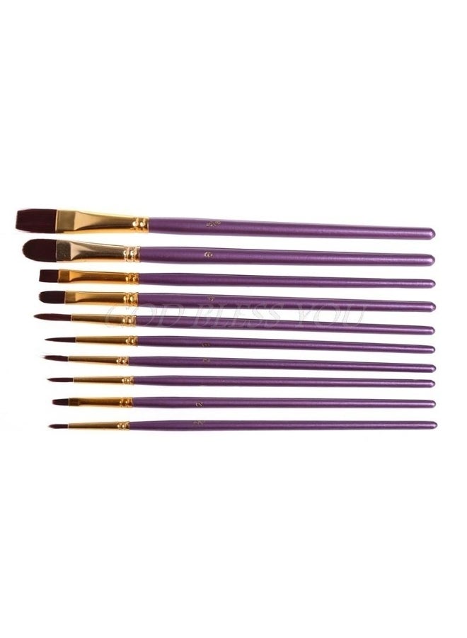 10 Pcs Artist Paint Brush Set Nylon Hair Watercolor Acrylic Oil Painting Drawing 