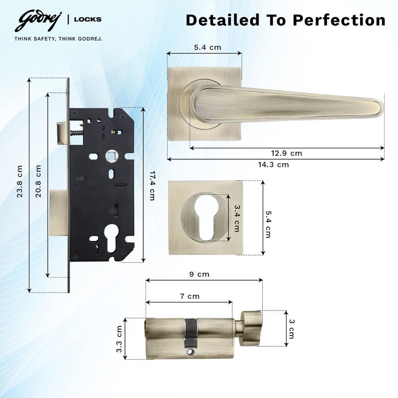 Godrej Locking Solutions and Systems Godrej Mortise LockHandle Lock Set for Main Internal Door I NEH 19 Rosette I Eco Pin Cylinder9 Inch Lockbody70 mm 1CK Cylinder Knob from Inside3 Keys IAntique Brass5Yr Warranty  - Image 5