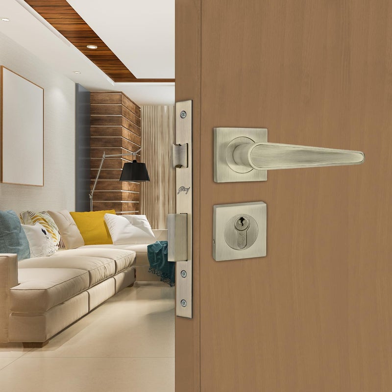 Godrej Locking Solutions and Systems Godrej Mortise LockHandle Lock Set for Main Internal Door I NEH 19 Rosette I Eco Pin Cylinder9 Inch Lockbody70 mm 1CK Cylinder Knob from Inside3 Keys IAntique Brass5Yr Warranty  - Image 1