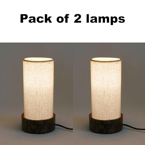 Craftter Pack of 2 Small Table Lamps | Wooden Base Night Lamp for Bedroom & Living Room Decor - Image 3