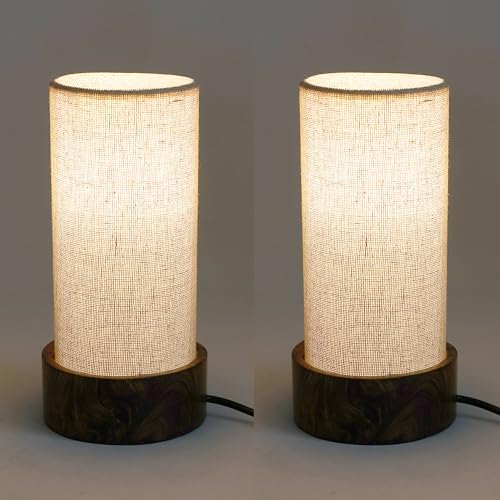 Craftter Pack of 2 Small Table Lamps | Wooden Base Night Lamp for Bedroom & Living Room Decor - Image 1