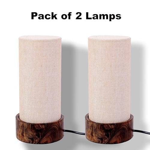 Craftter Pack of 2 Small Table Lamps | Wooden Base Night Lamp for Bedroom & Living Room Decor - Image 2