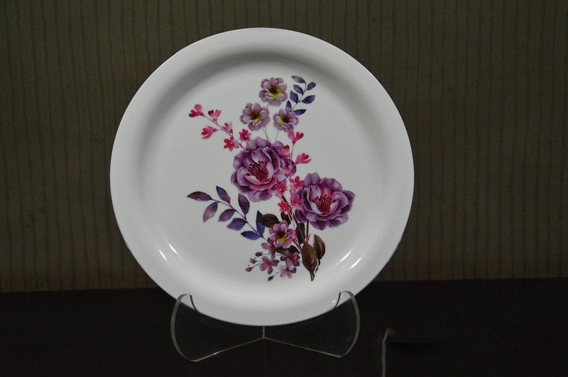 Urmila Plastic® Plates Serving Dinner (Red Flower New) Print Round Serving Dinner Plates Full Size Plate Set for Dining Table Home Kitchen Party Restaurant 12 Inches White Set of 12 - Image 1