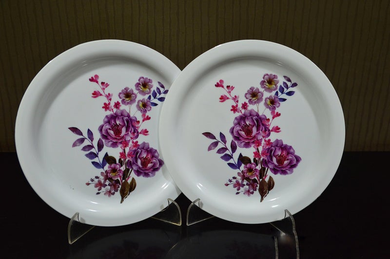 Urmila Plastic® Plates Serving Dinner (Red Flower New) Print Round Serving Dinner Plates Full Size Plate Set for Dining Table Home Kitchen Party Restaurant 12 Inches White Set of 12 - Image 2