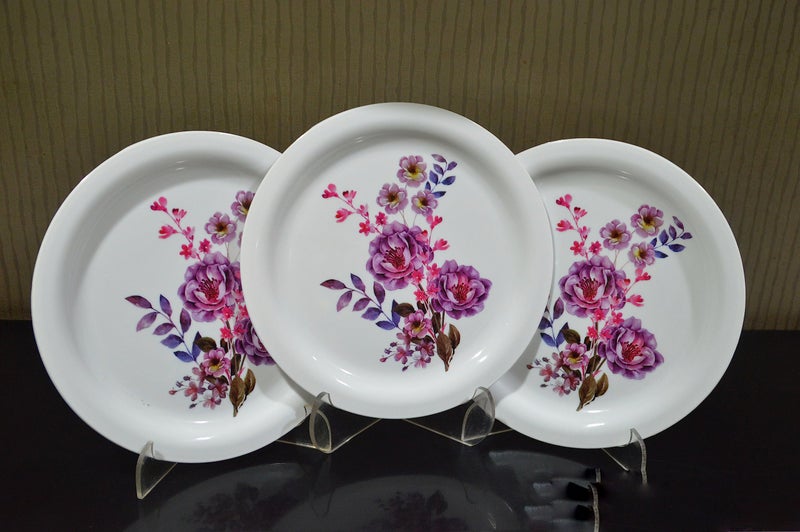 Urmila Plastic® Plates Serving Dinner (Red Flower New) Print Round Serving Dinner Plates Full Size Plate Set for Dining Table Home Kitchen Party Restaurant 12 Inches White Set of 12 - Image 3