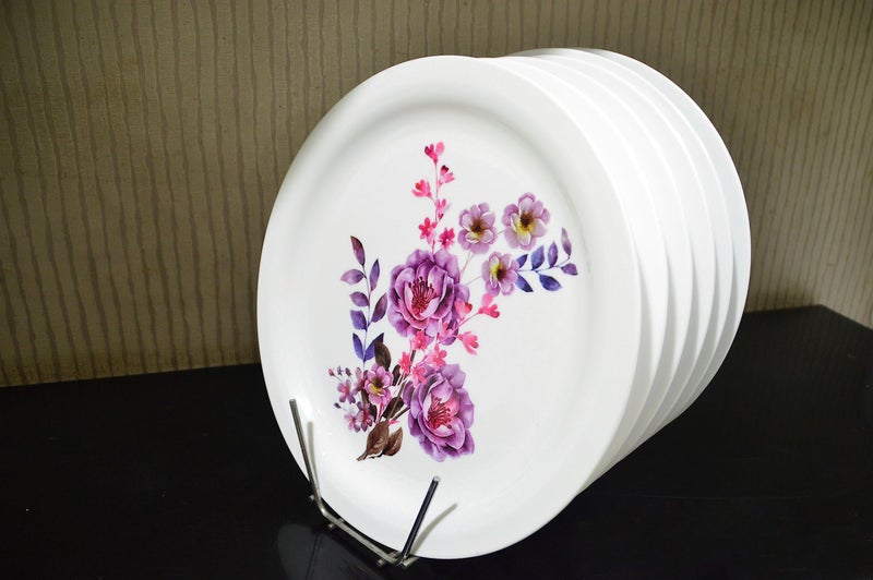 Urmila Plastic® Plates Serving Dinner (Red Flower New) Print Round Serving Dinner Plates Full Size Plate Set for Dining Table Home Kitchen Party Restaurant 12 Inches White Set of 12 - Image 4