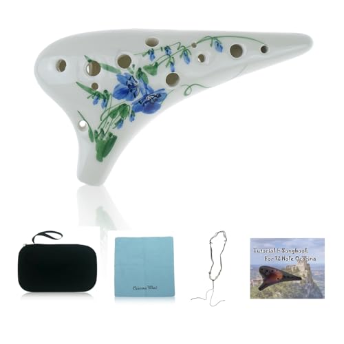 OcarinaWind 12 Hole Ceramic Ocarina, Alto C, Tenor C, Chinese Hand Painting 'Trumpet Creeper', Gift Idea - Image 1