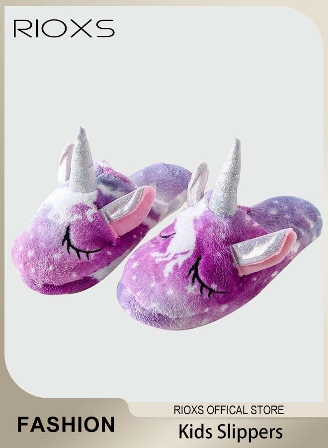 RIOXS Kids Toddler Girls Colorful Unicorn Warm Slippers Closed Toe Shoes Sandals For Autumn and Winter or Indoor and Outdoor Use 