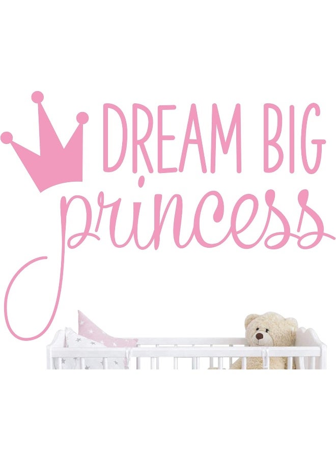 JURUOXIN Dream Big Princess with Crown Wall Decal Vinyl Sticker for Kids Baby Girls Bedroom Decoration Nursery Home Decor Mural Design YMX18 (Soft Pink)  - Image 1