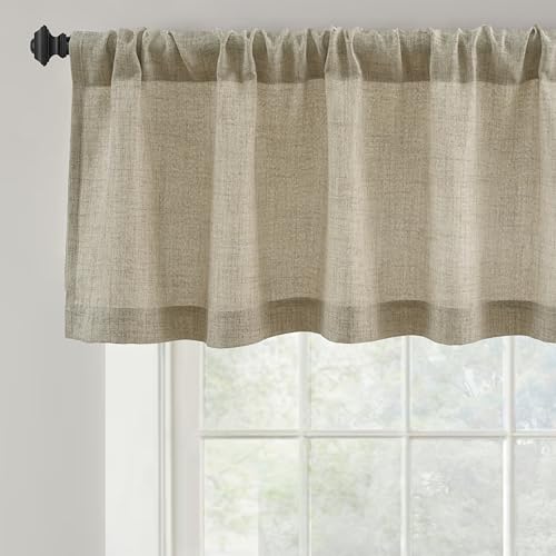 DriftAway Linen Textured Curtain Valances for Windows Light Filtering 3 Inch Rod Pocket Farmhouse Country Rustic Kitchen Valances for Bedroom Living Room Bathroom 18 inch Length Khaki - Image 1