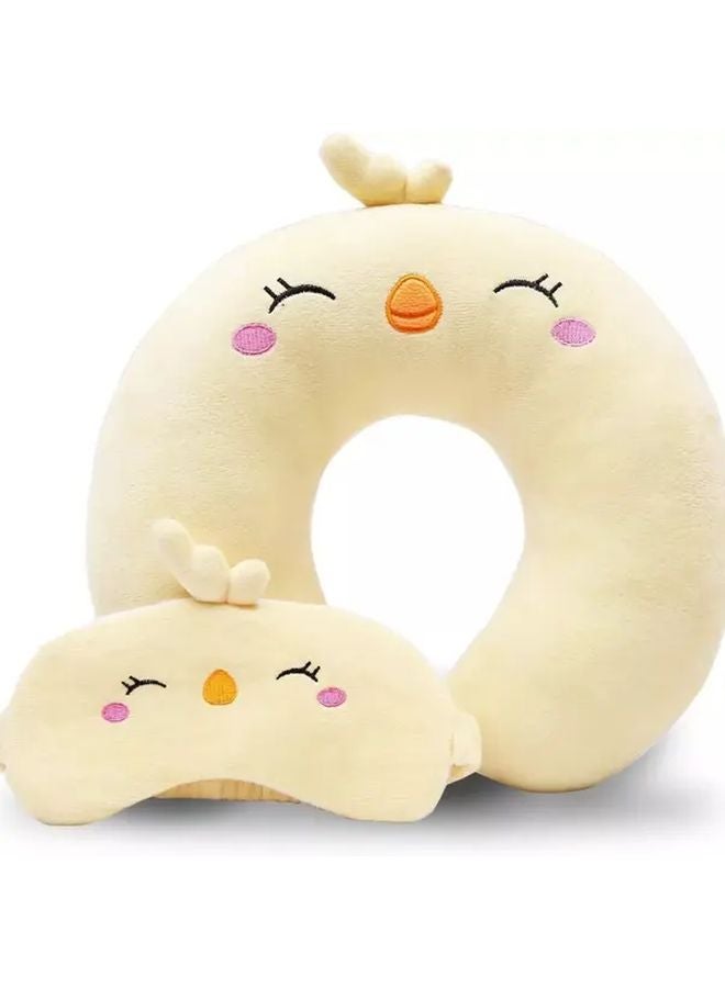 وسادة السفر على شكل حيوان كرتوني أصفر على شكل حرف U مع قناع عين ناعم للطائرة السيارة المكتب - Image 1