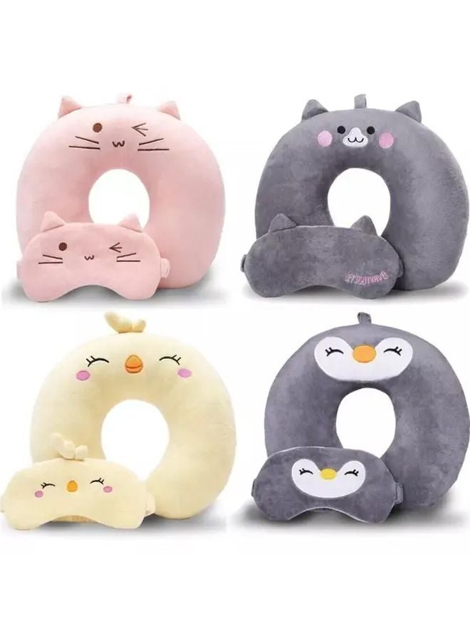 وسادة السفر على شكل حيوان كرتوني أصفر على شكل حرف U مع قناع عين ناعم للطائرة السيارة المكتب - Image 2