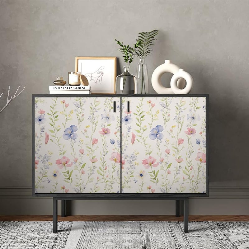 REDAMANCY Watercolor Wildflowers Green Leaf Red/Blue Flowers Peel and Stick Wallpaper Stick on Contact Paper Vintage Wall Paper Easy Peel Off for nightstand Drawer Cabinet Renter - Image 4