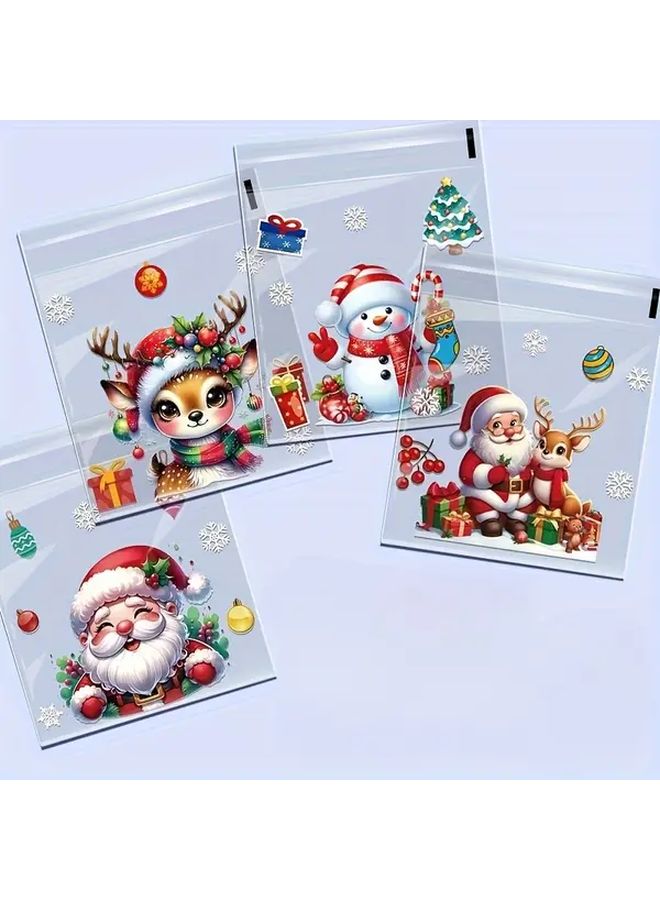 100 حزمة أكياس هدايا عيد الميلاد ذاتية اللصق 10x13 سم 4 أنماط تغليف عطلات قابلة لإعادة الاستخدام - Image 1