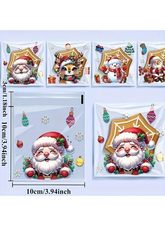 100 حزمة أكياس هدايا عيد الميلاد ذاتية اللصق 10x13 سم 4 أنماط تغليف عطلات قابلة لإعادة الاستخدام - Image 5