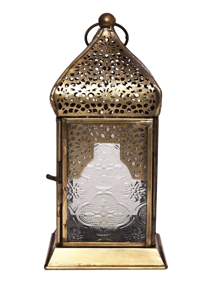 HILALFUL Handmade Decorative Candle Lantern, Medium | Suitable for Indoor & Outdoor Décor | Moroccon Arabian Style | For Home Decoration in Ramadan, Eid | Iron | Islamic Gift | Clear Glass - Image 1