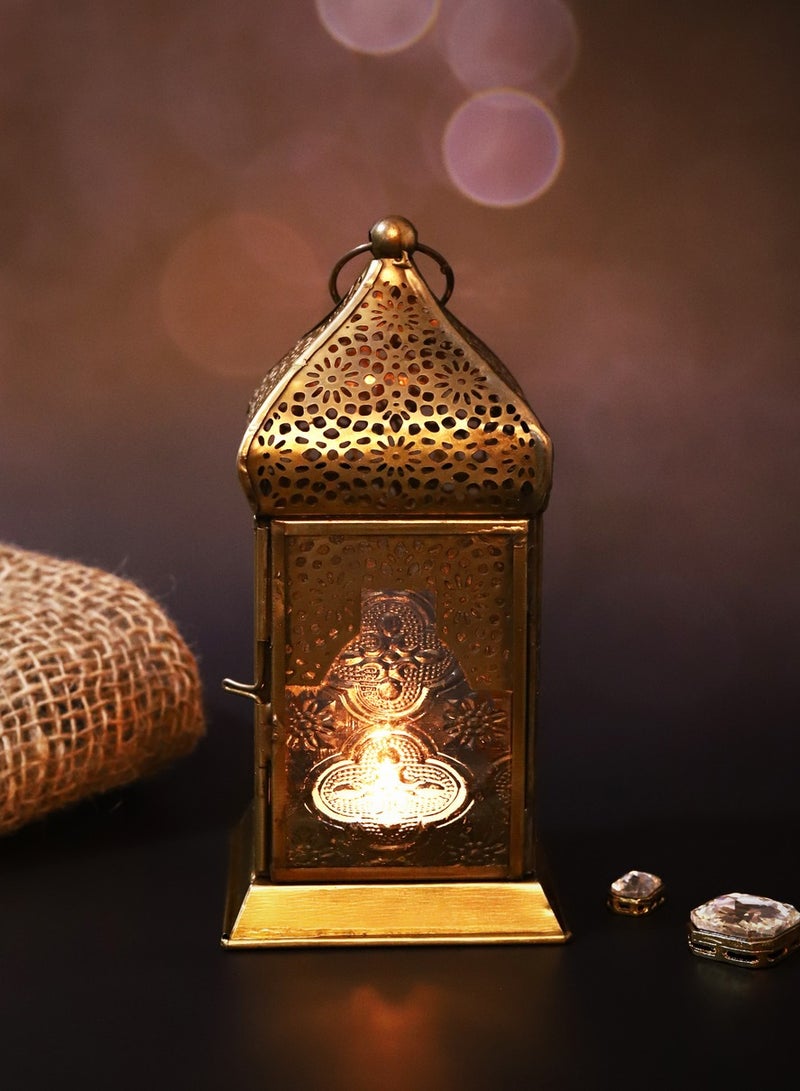 HILALFUL Handmade Decorative Candle Lantern, Medium | Suitable for Indoor & Outdoor Décor | Moroccon Arabian Style | For Home Decoration in Ramadan, Eid | Iron | Islamic Gift | Clear Glass - Image 2